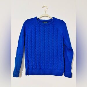 Lands' End Drifter Bright Blue Cable Knit Crewneck Sweater